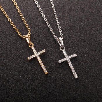 Female Cross Pendants Gold Black Color Crystal Jesus Cross Pendant Necklace Jewelry For Men/Women